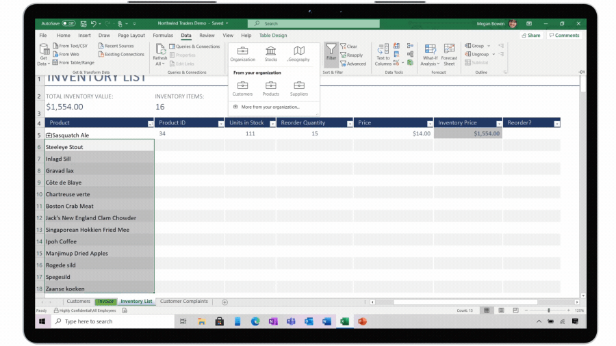 A GIF illustrating a new data type being created in Microsoft Excel.
